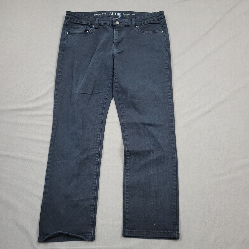 Apt‎ 9 Womens Modern Straight Crop Jeans Size 12 Dark Wash Stretch Denim Pants